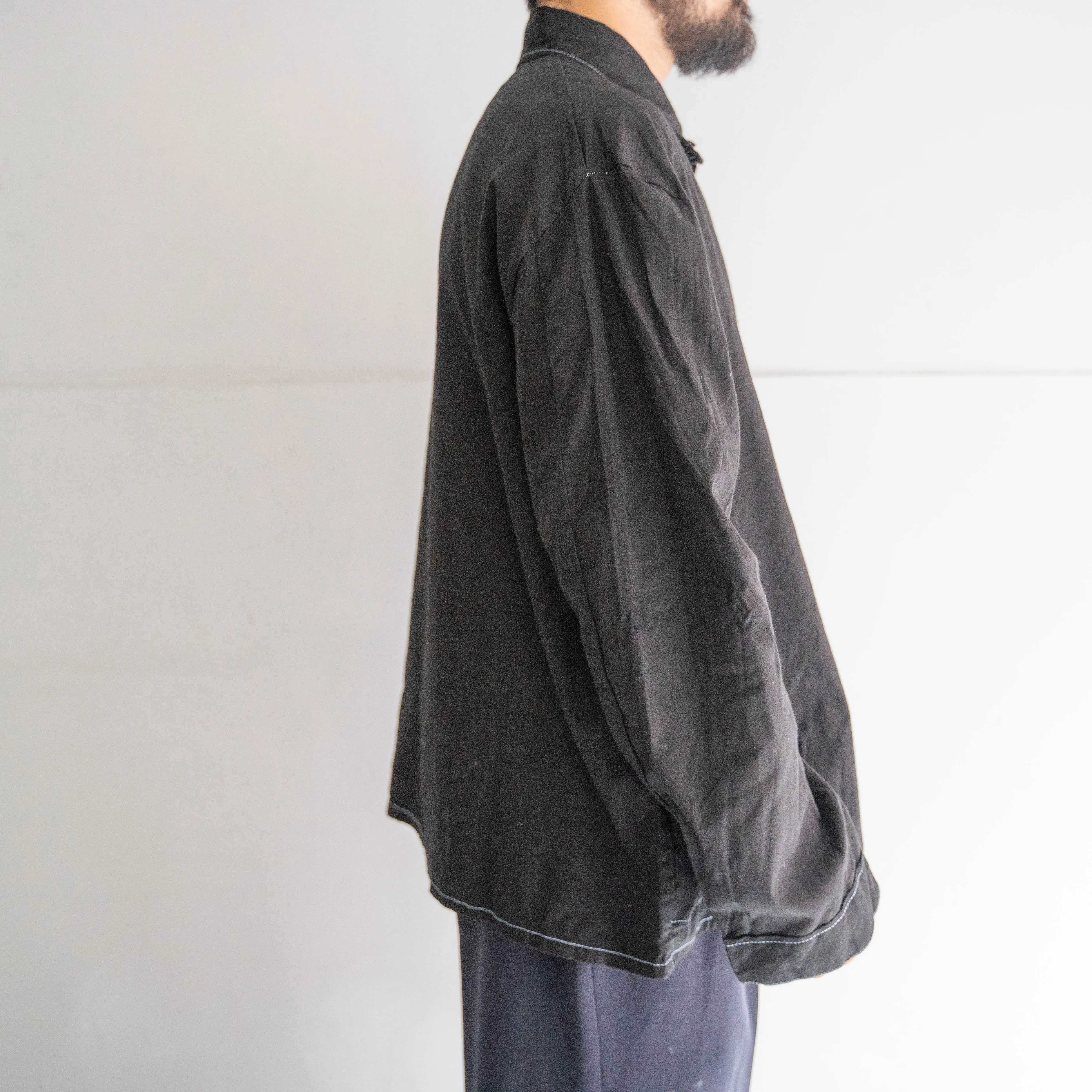 1970-80s German military sky blue stitch pajama shirt 'dead stock' -black dyed-
