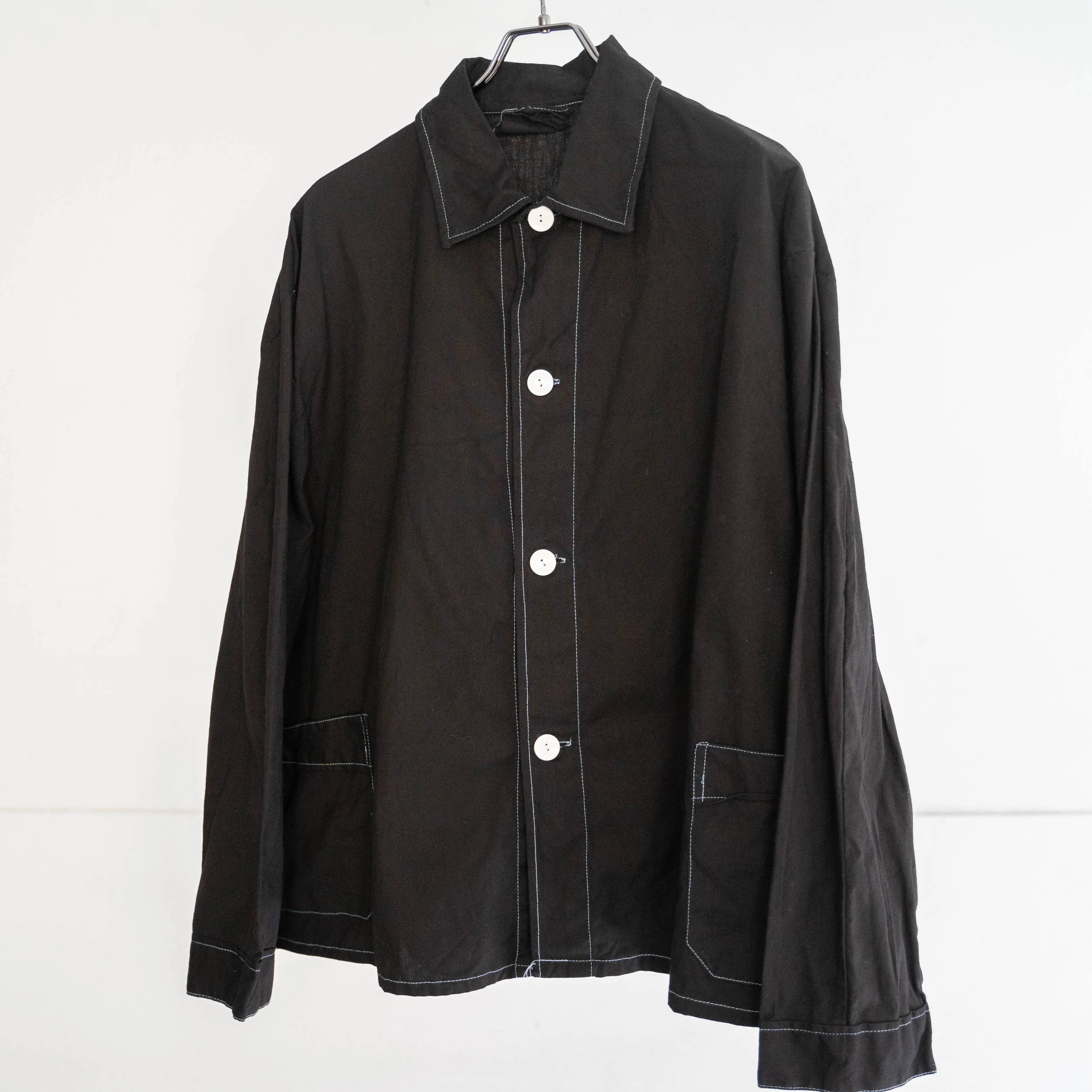 1970-80s German military sky blue stitch pajama shirt 'dead stock' -black dyed-