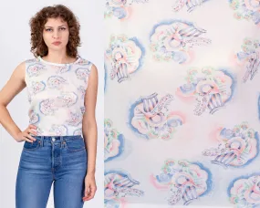 70s Ethereal Peacock Print Top - Medium