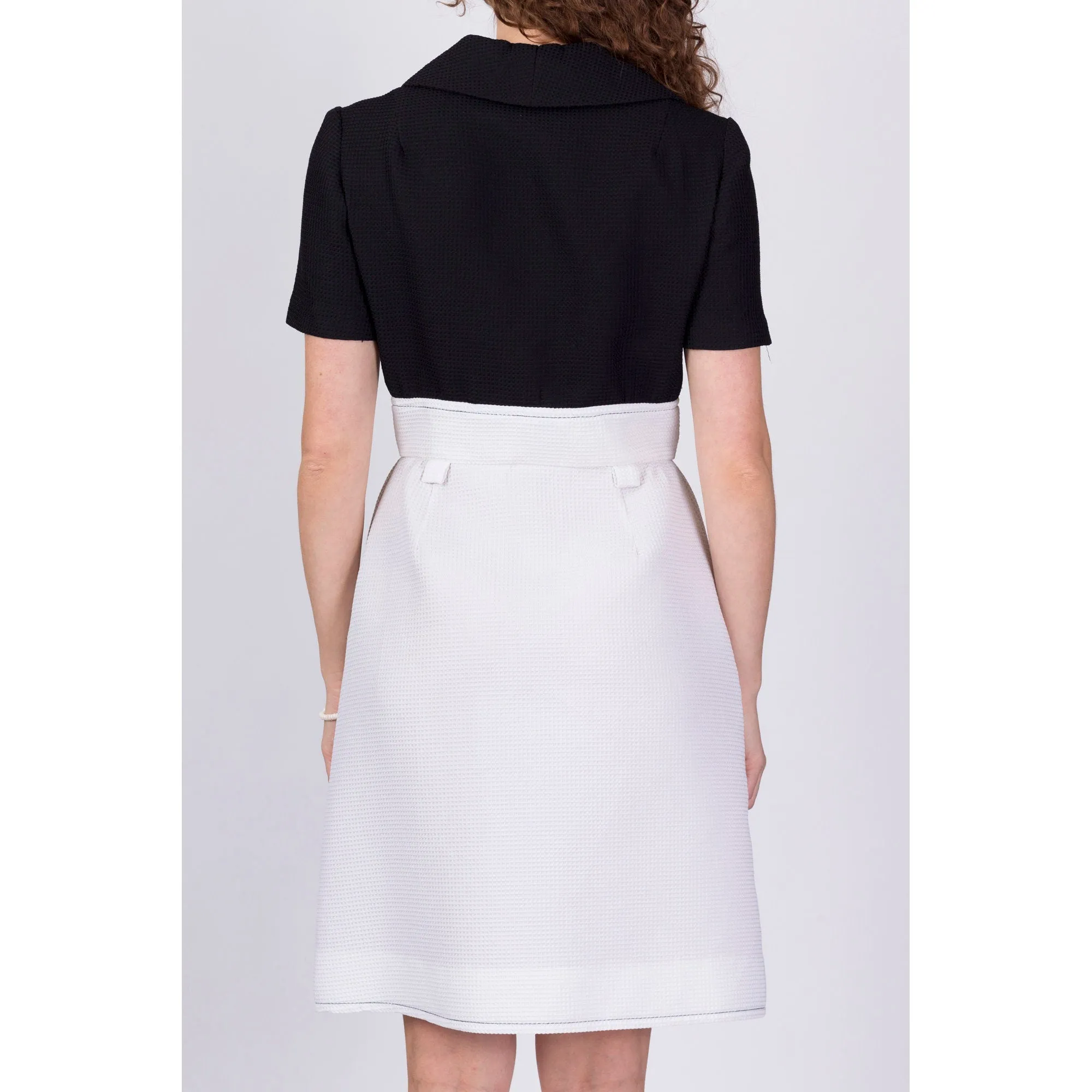 70s Fred Rothschild Black & White Waffle Textured Dress - Medium