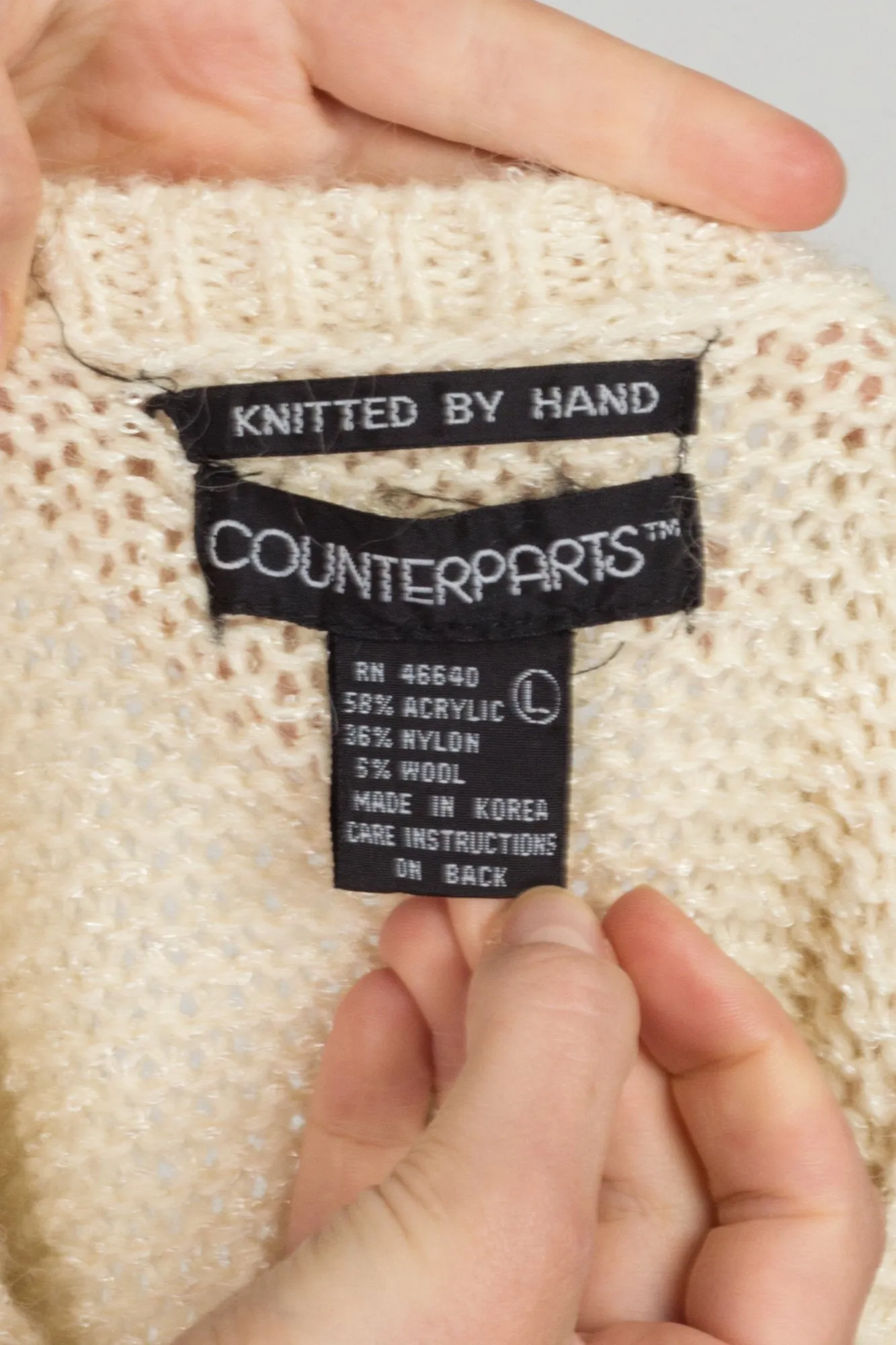 80s 90s Hand Knit Low Armhole Sweater - Medium