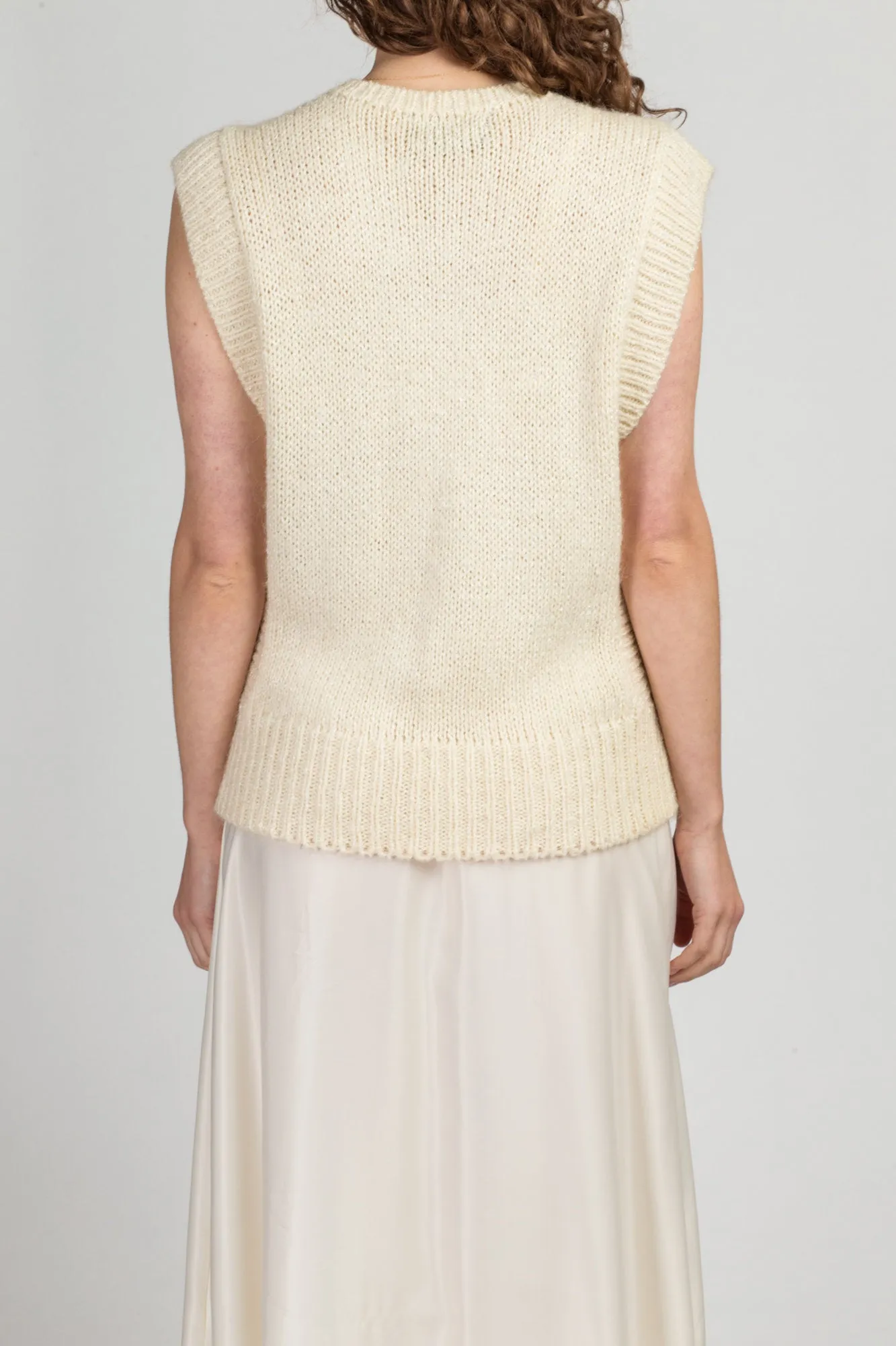 80s 90s Hand Knit Low Armhole Sweater - Medium