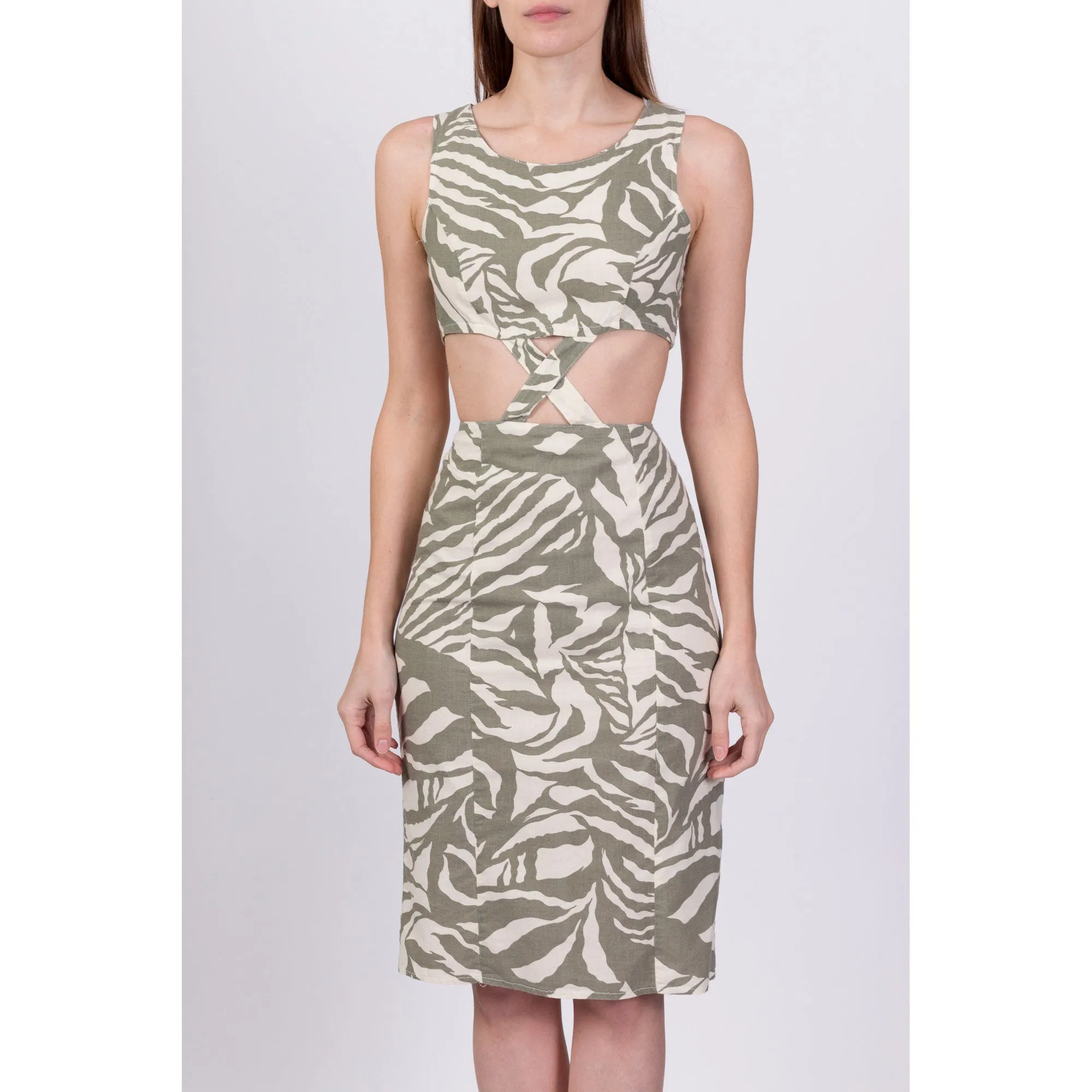 80s Cut Out Abstract Print Sundress - Small