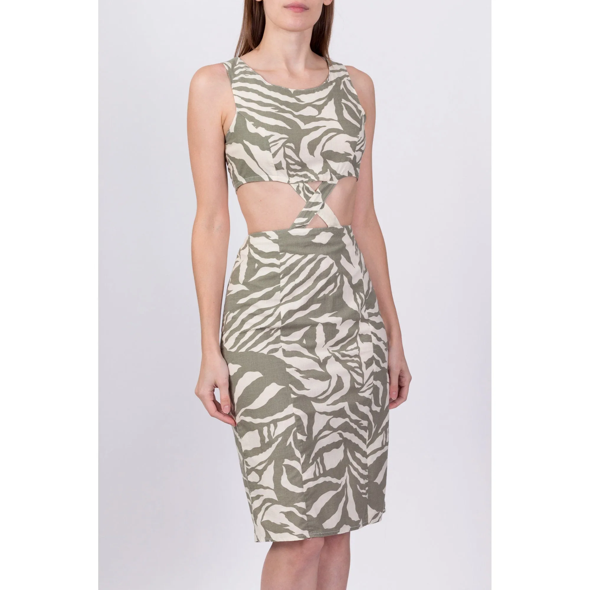 80s Cut Out Abstract Print Sundress - Small