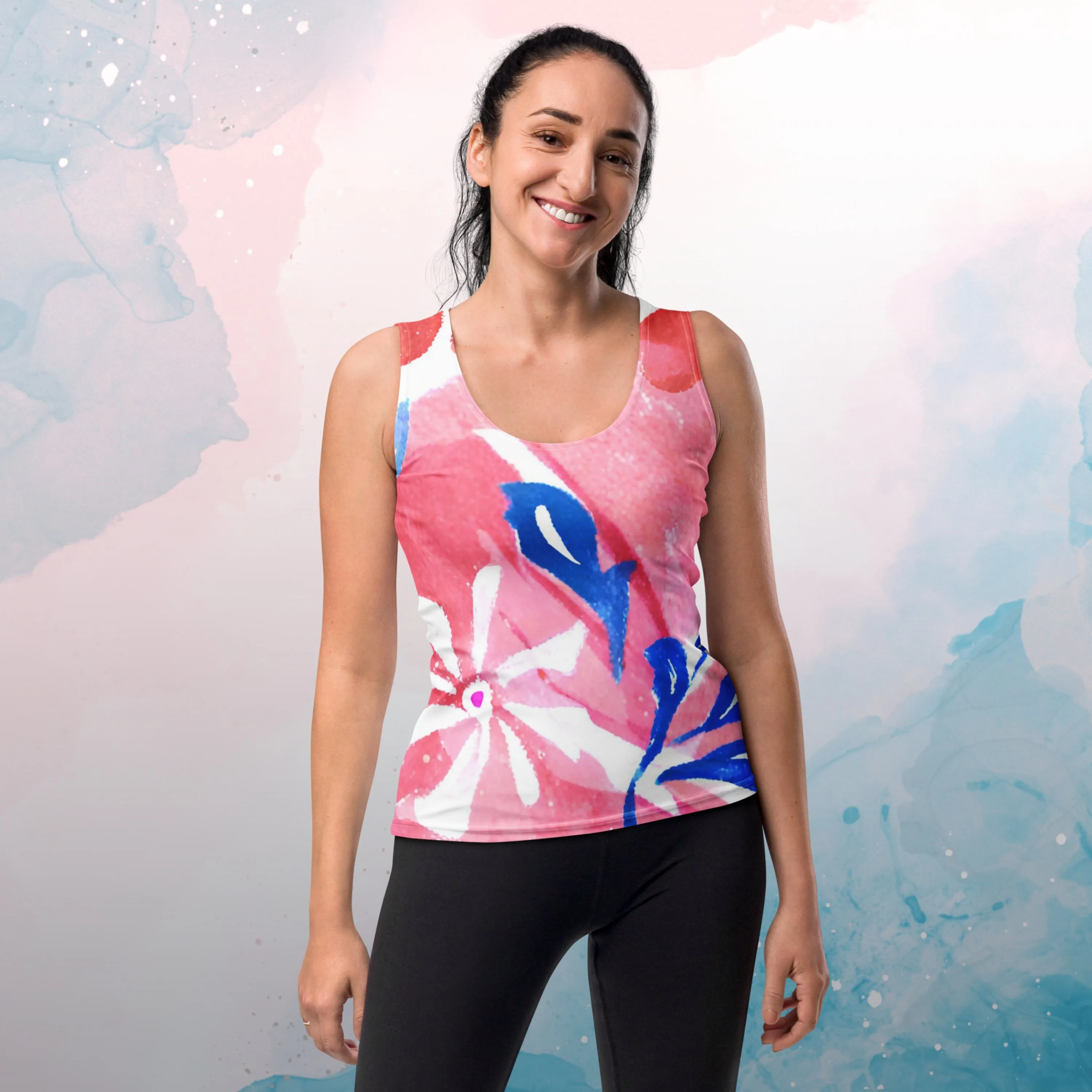 Abstract Patriotic Floral Pattern Ladies Tank Top for Summer Workouts or Walking