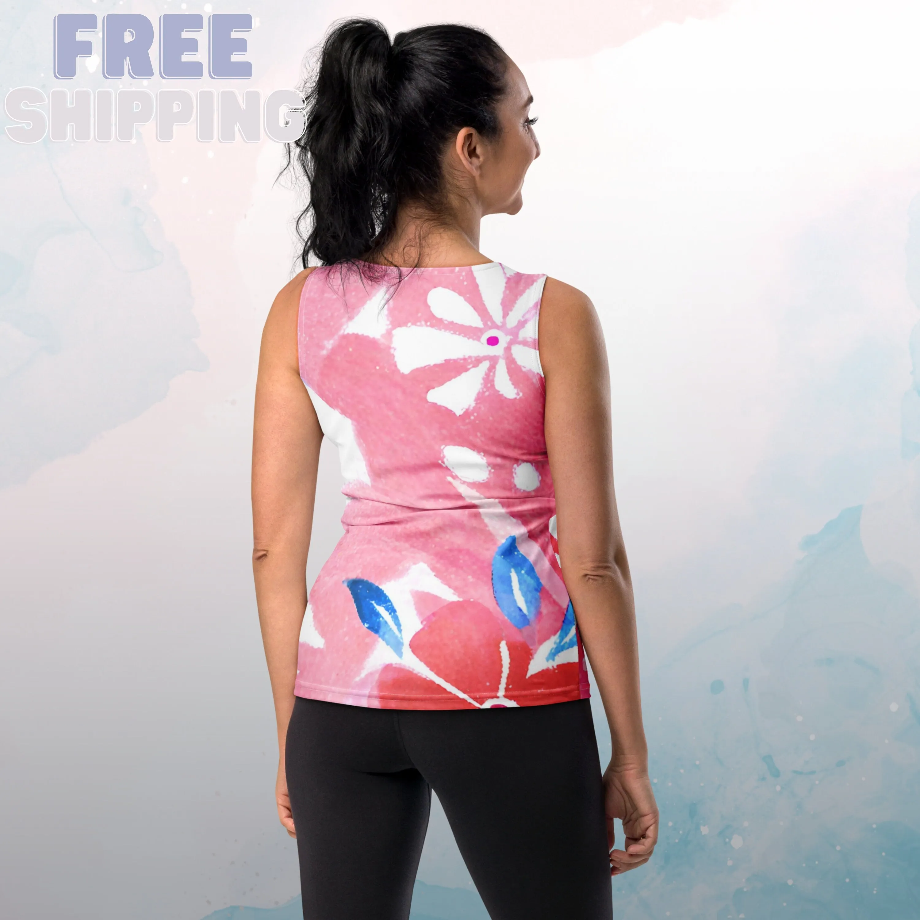 Abstract Patriotic Floral Pattern Ladies Tank Top for Summer Workouts or Walking