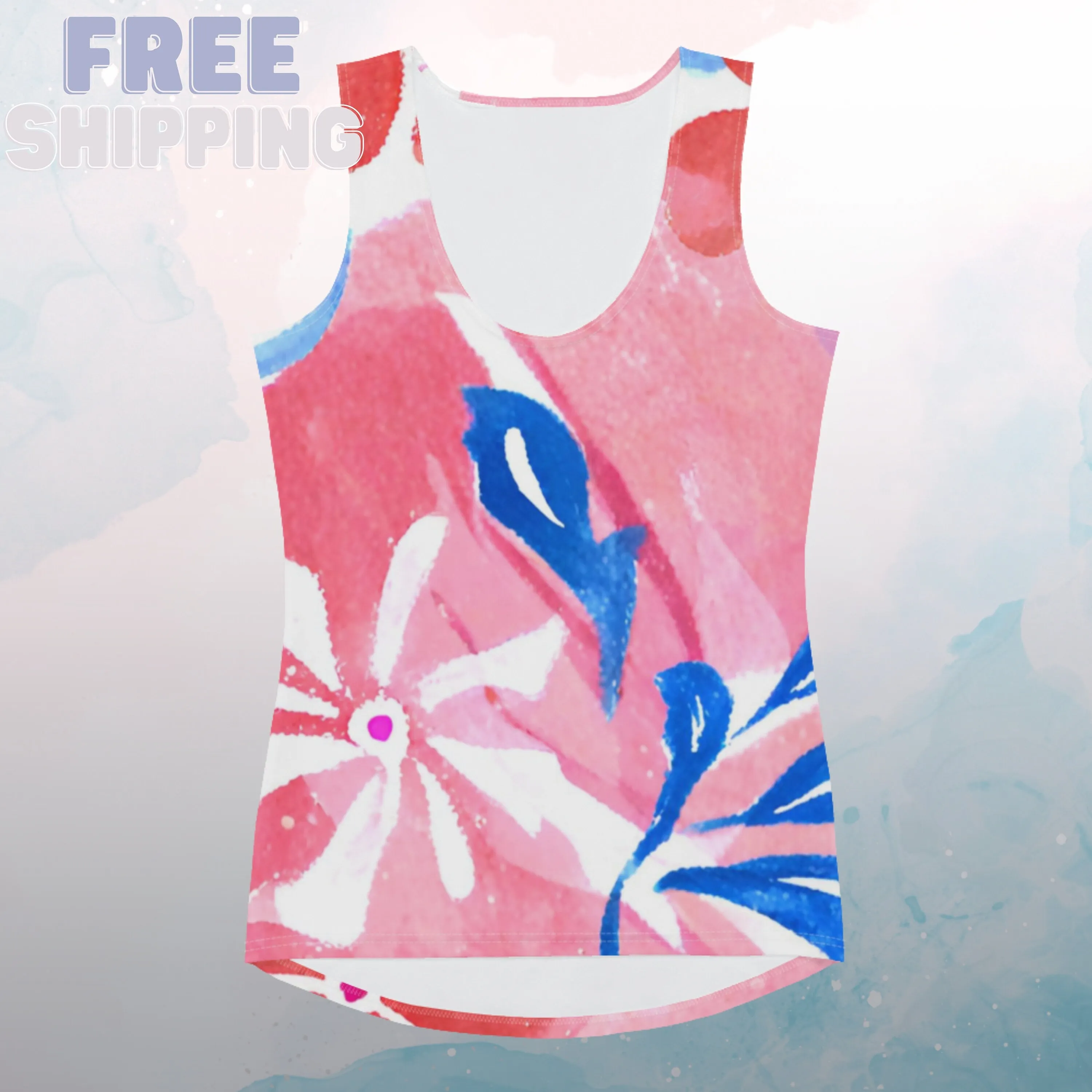 Abstract Patriotic Floral Pattern Ladies Tank Top for Summer Workouts or Walking