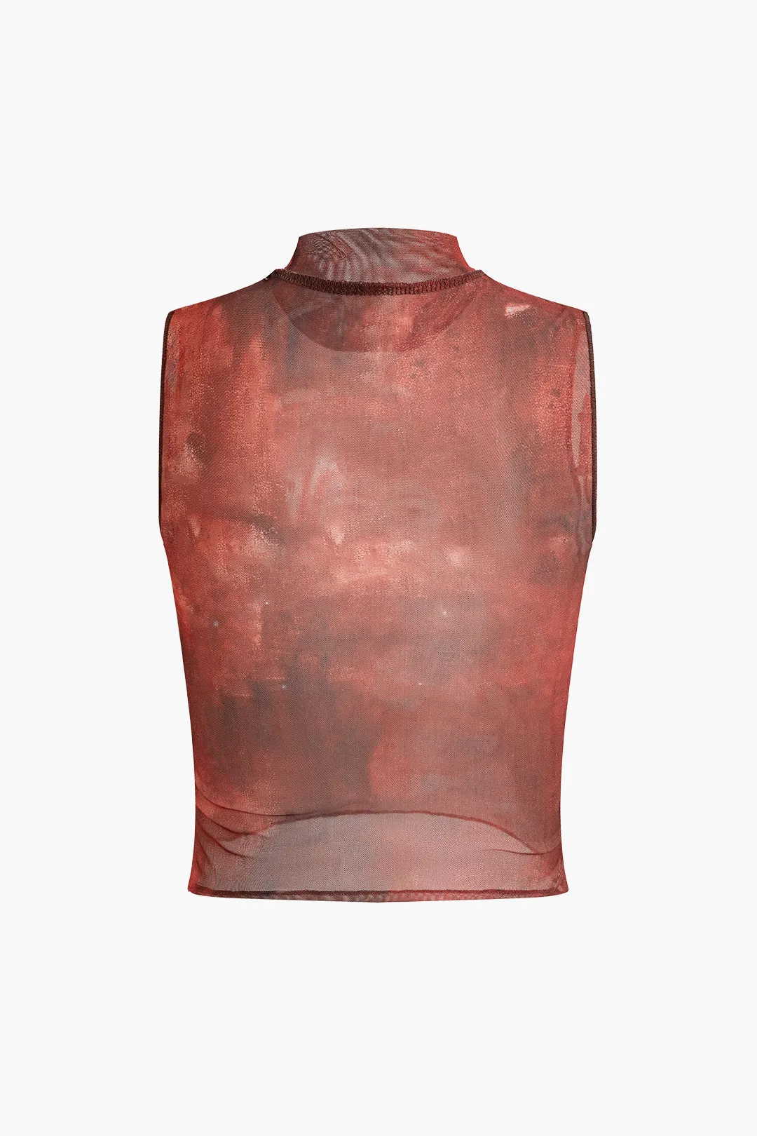 Abstract Print Mock Neck Mesh Tank Top
