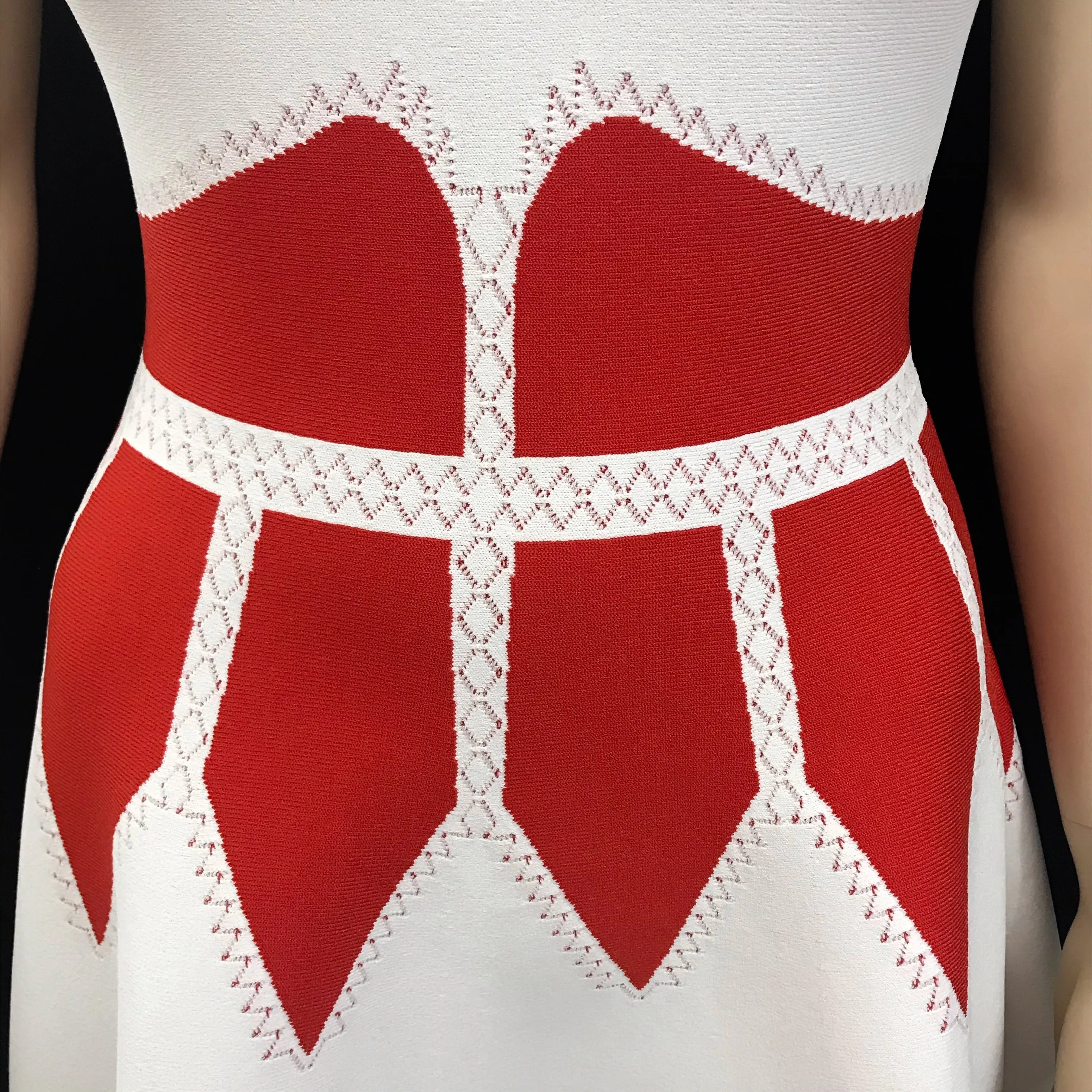 Alexander Mcqueen Red White Stretch Knit Sleeveless Dress Size M