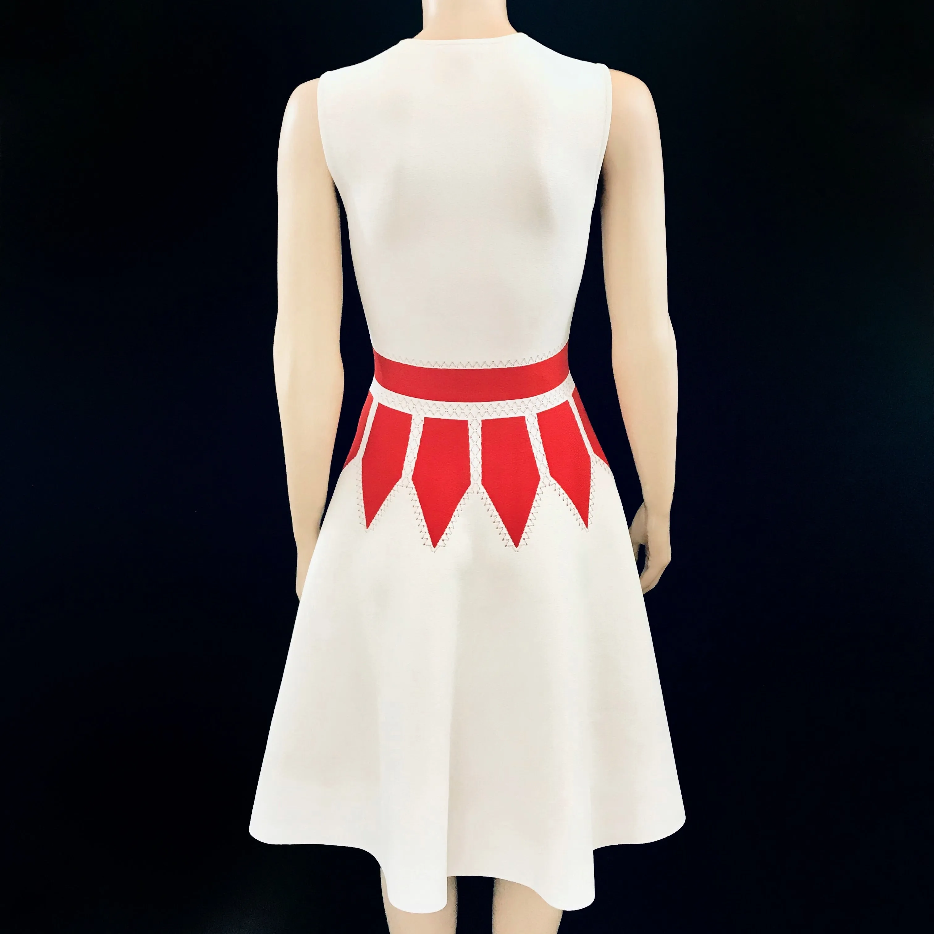 Alexander Mcqueen Red White Stretch Knit Sleeveless Dress Size M