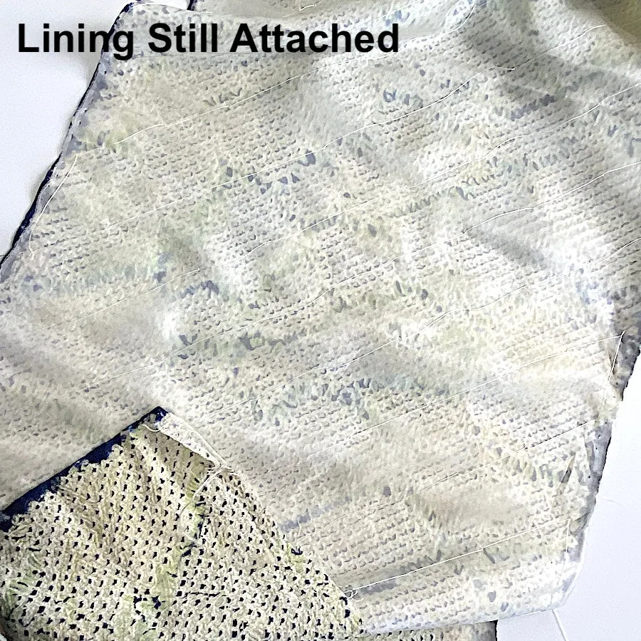 All-Shibori Vintage Kimono Silk Piece, Lime/Off-White/Indigo, from Japan, 14" x 66"  Item #239