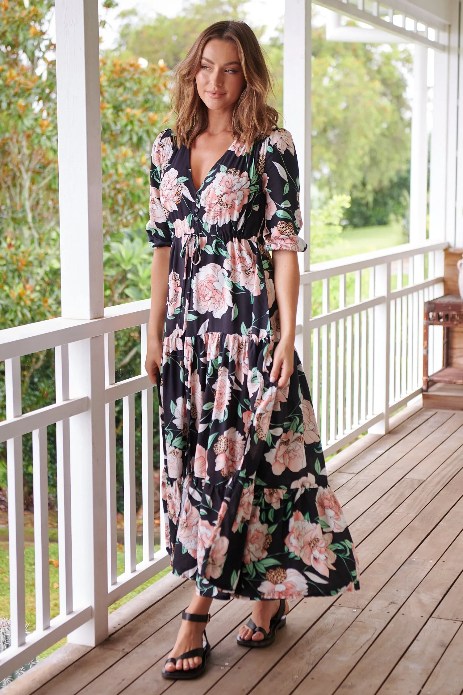 Anabel Maxi Dress - Black Floral