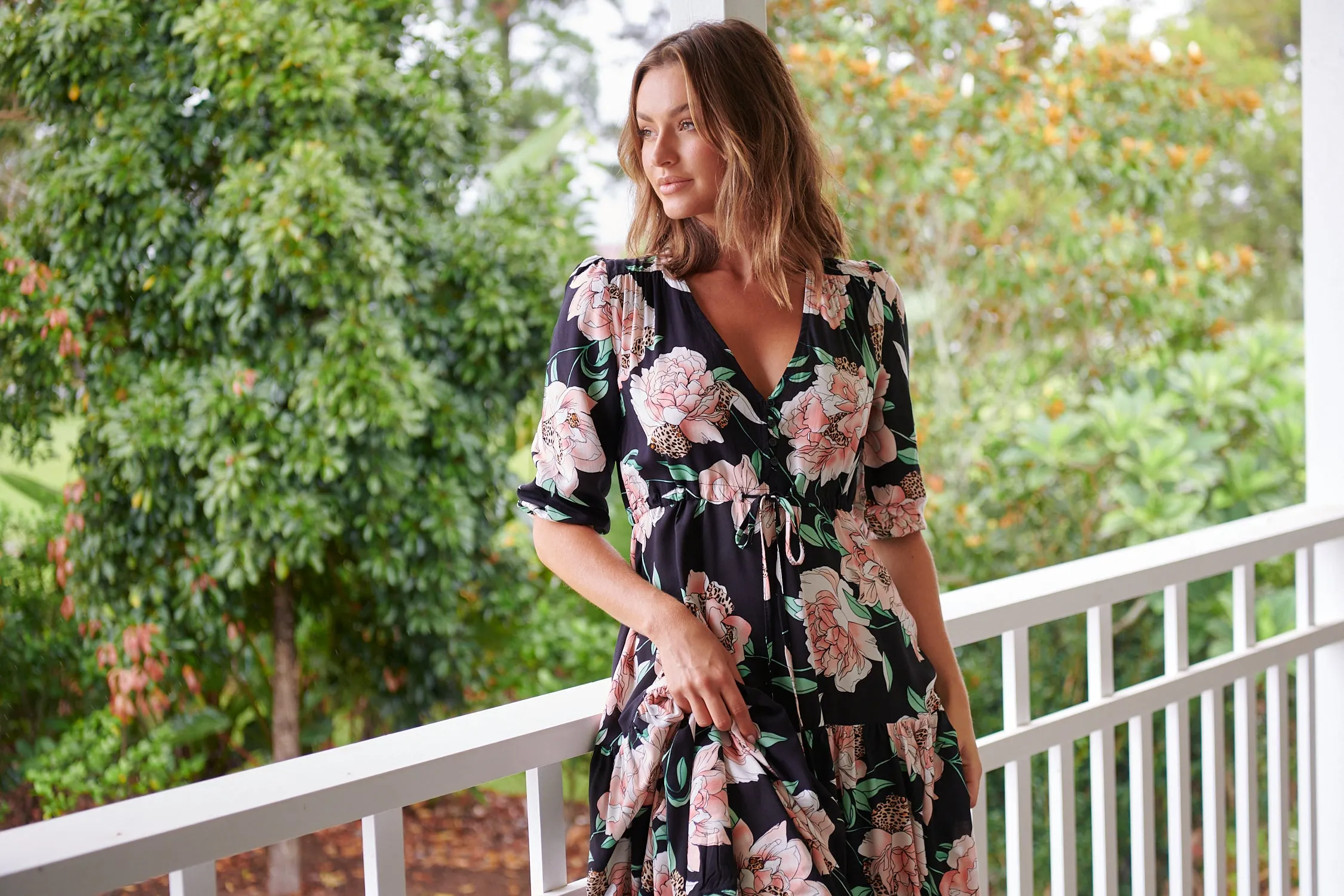 Anabel Maxi Dress - Black Floral