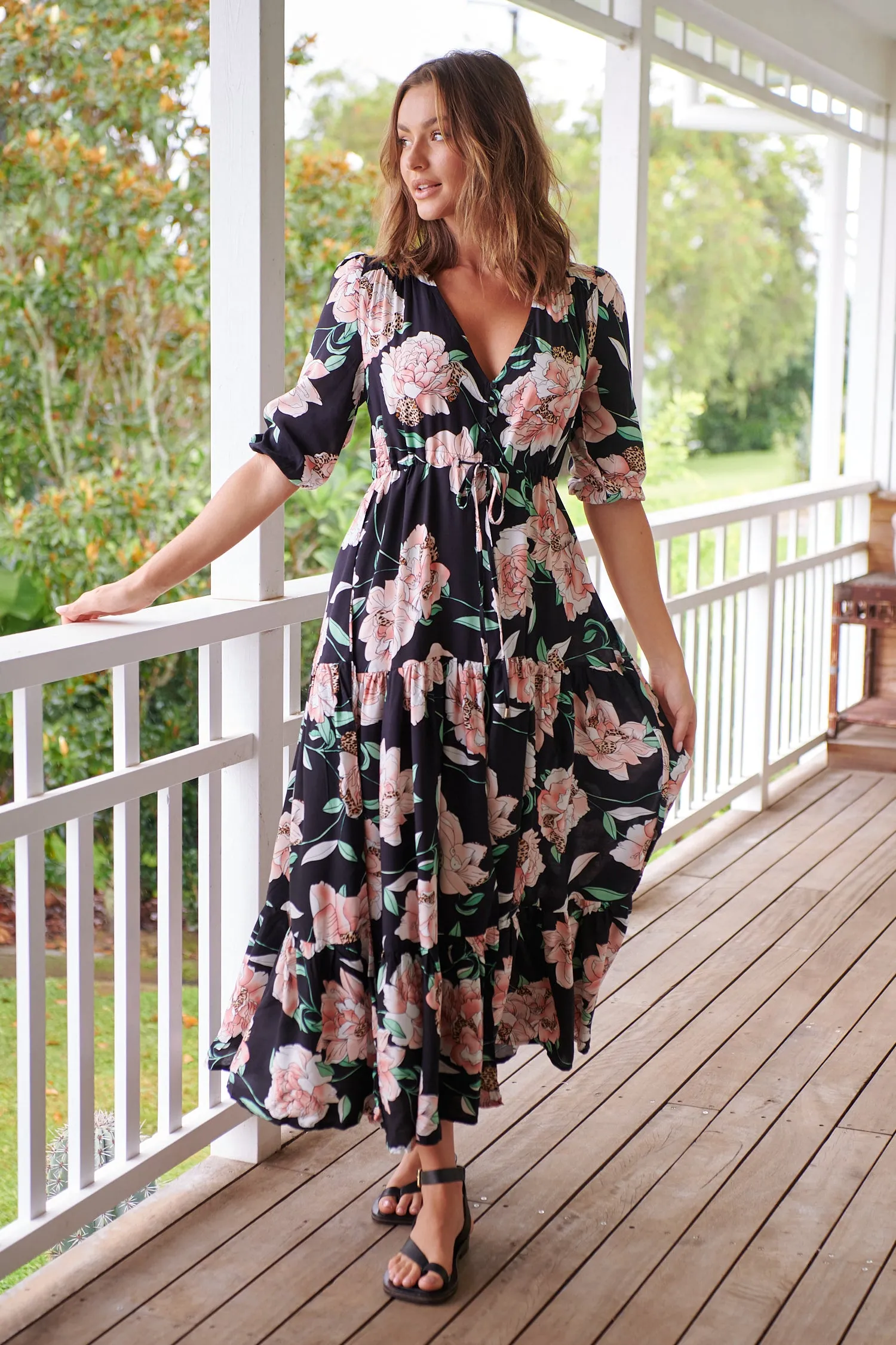 Anabel Maxi Dress - Black Floral