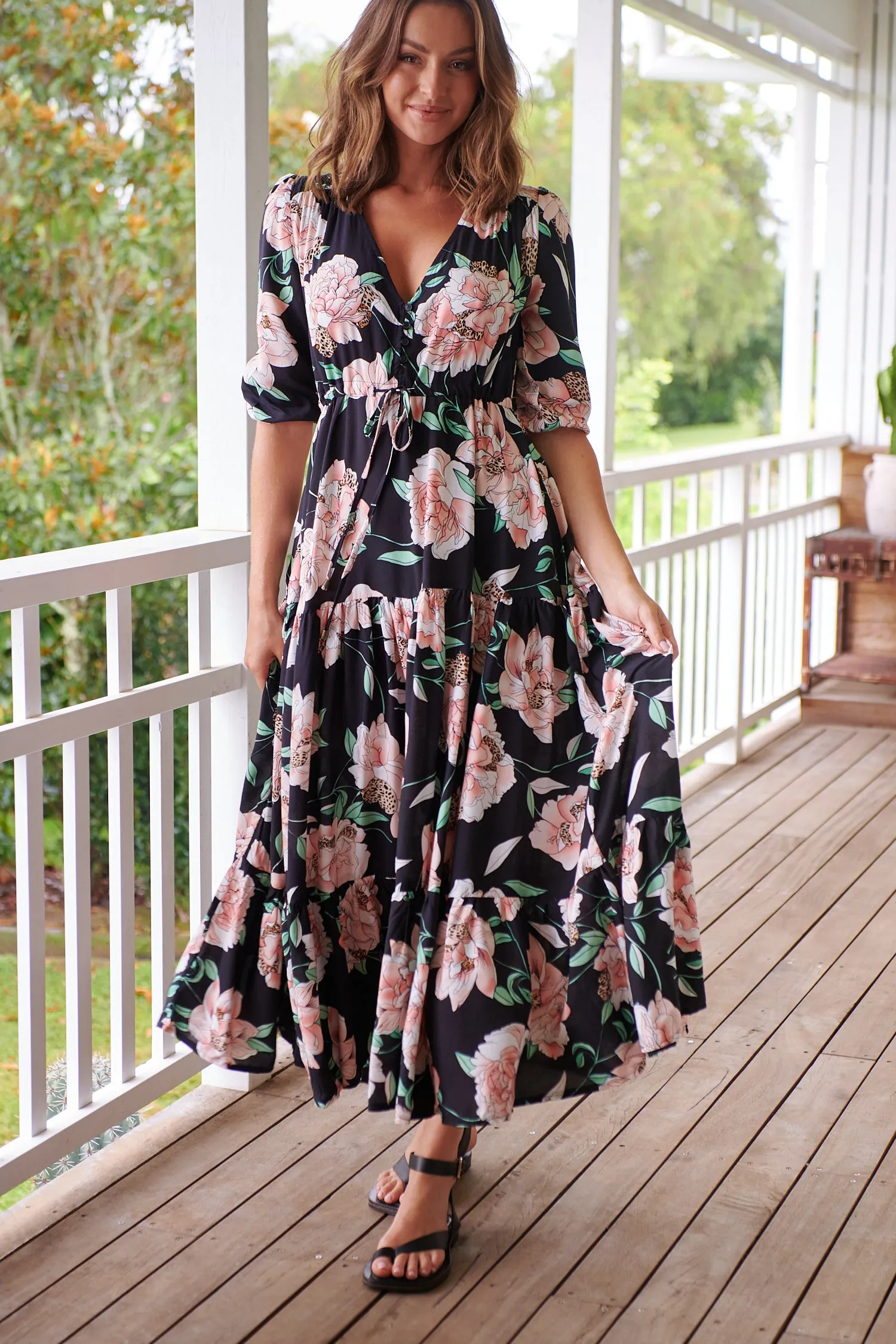 Anabel Maxi Dress - Black Floral