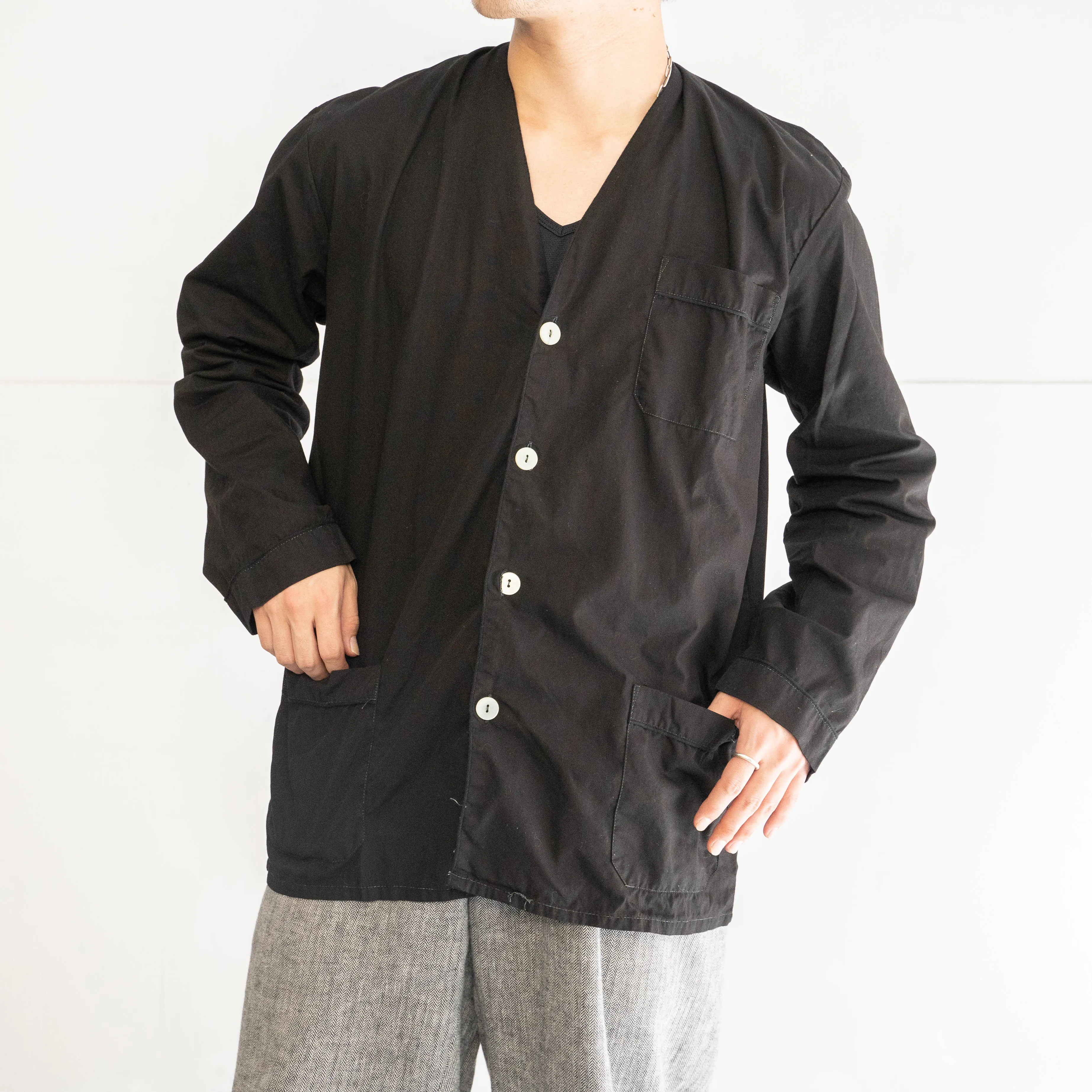 around 1980s Italian military sleeping shirt jacket ’black dyed’ -dead stock-