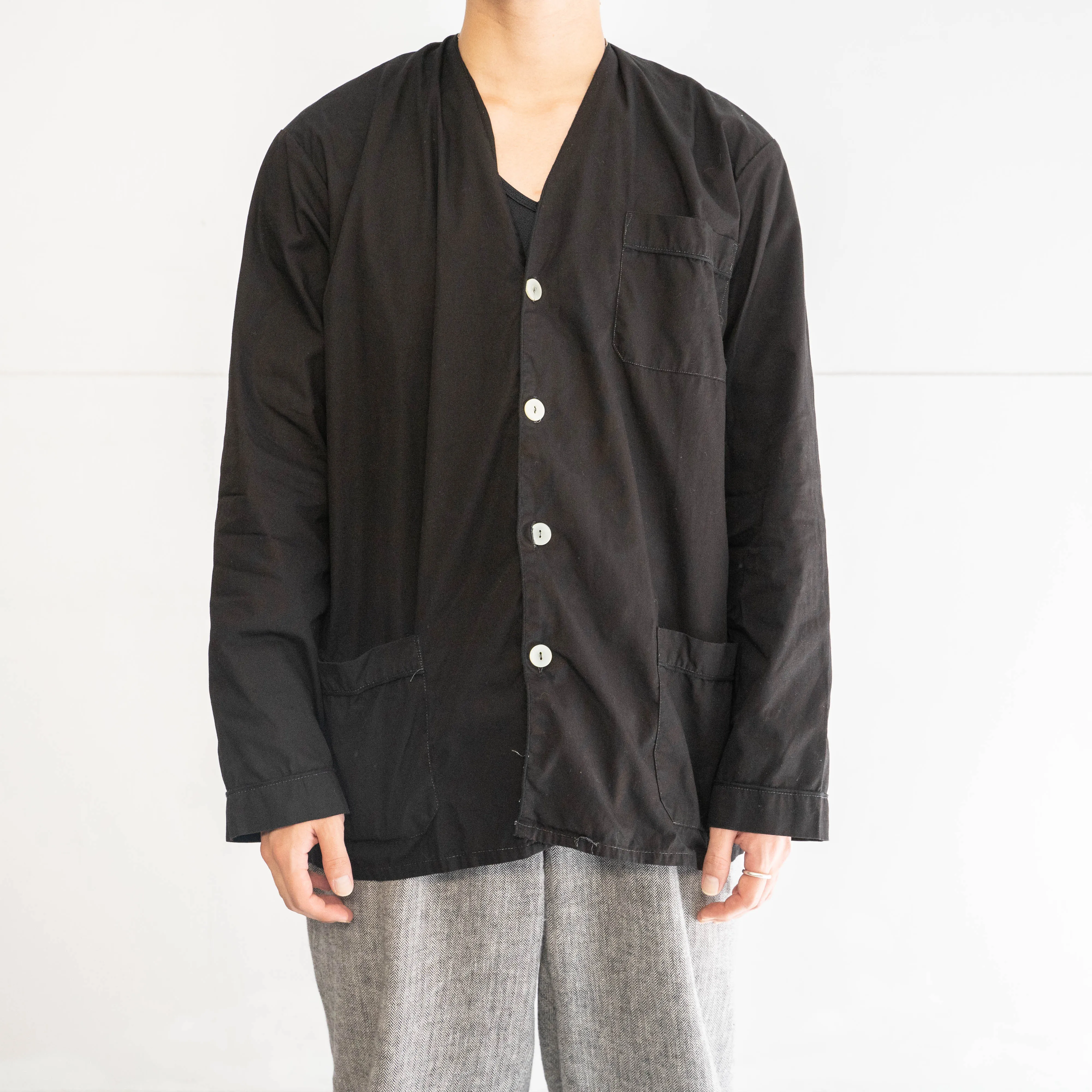 around 1980s Italian military sleeping shirt jacket ’black dyed’ -dead stock-
