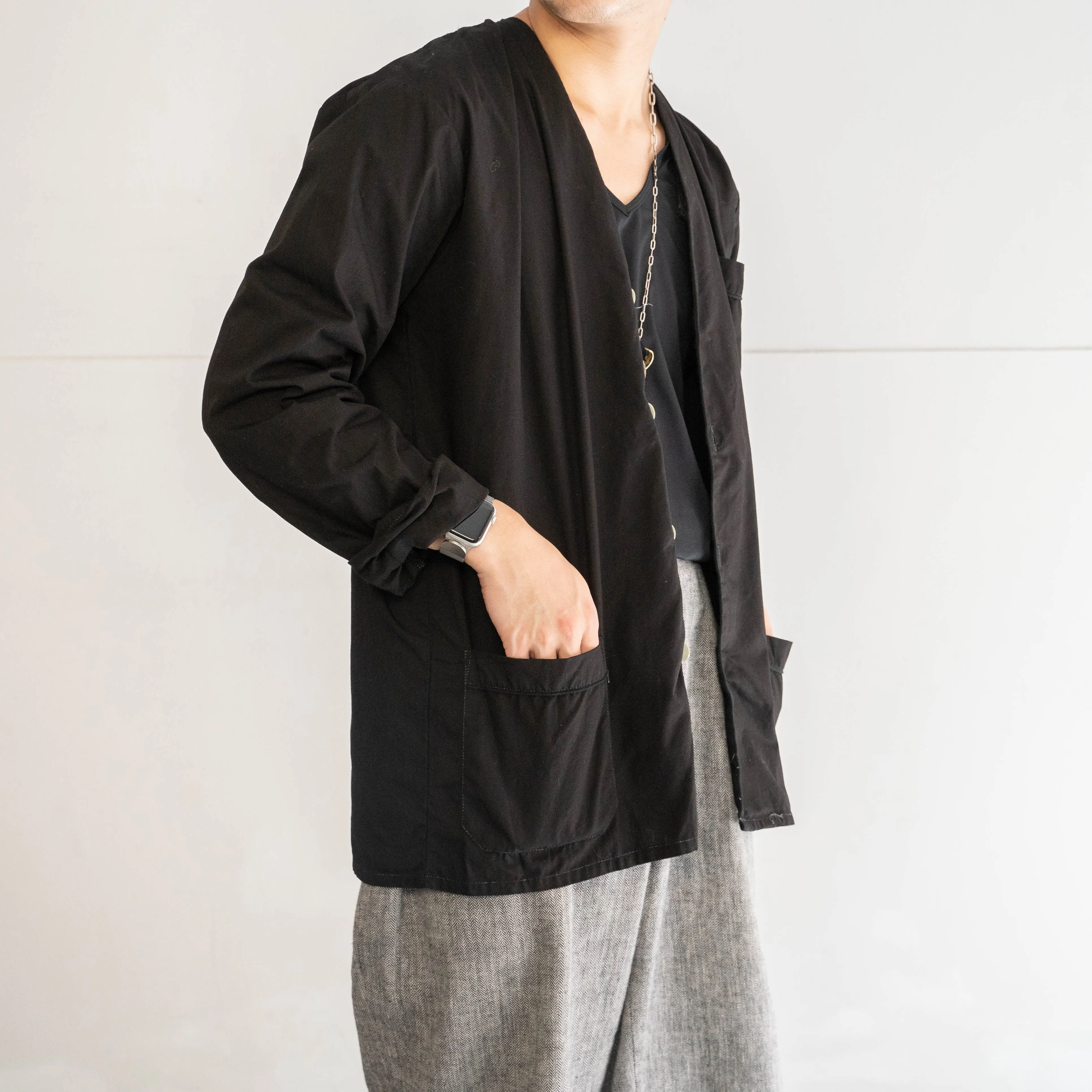 around 1980s Italian military sleeping shirt jacket ’black dyed’ -dead stock-