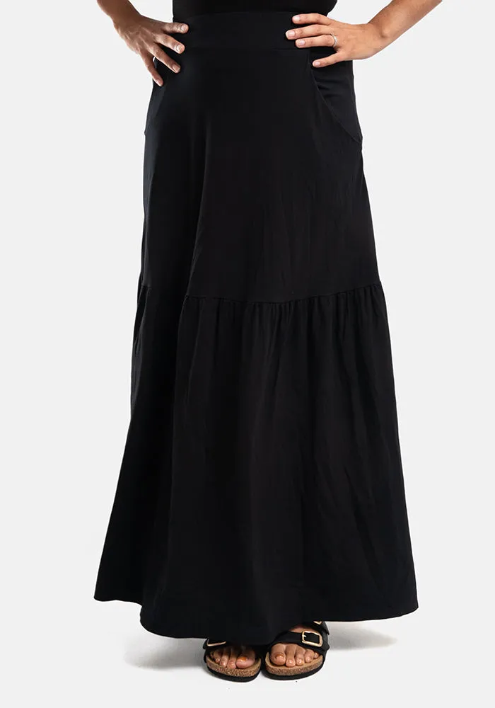 Asa Black Tiered Hem Maxi Skirt