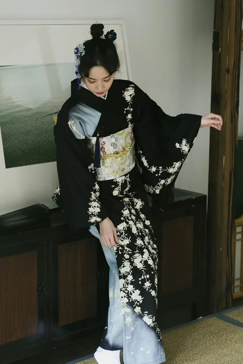 Black Japanese Kimono Dress