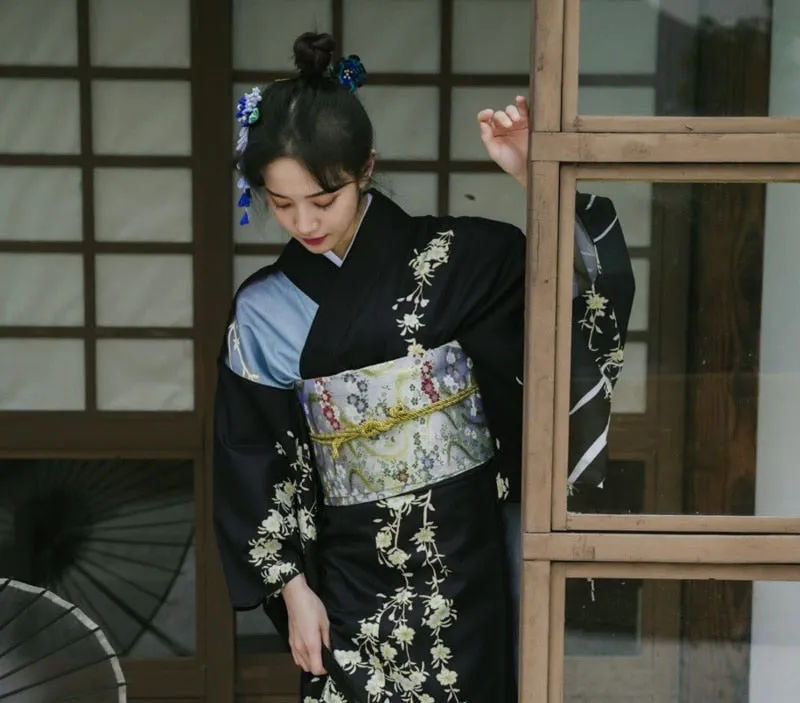 Black Japanese Kimono Dress