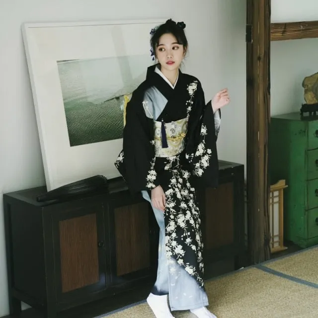 Black Japanese Kimono Dress