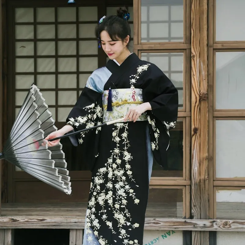 Black Japanese Kimono Dress