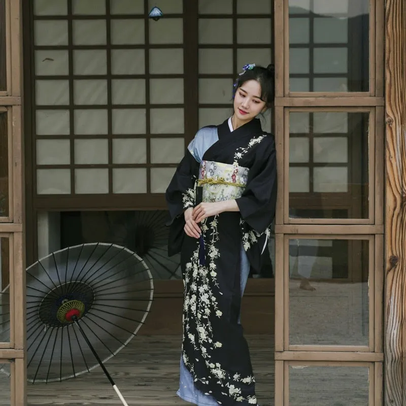 Black Japanese Kimono Dress