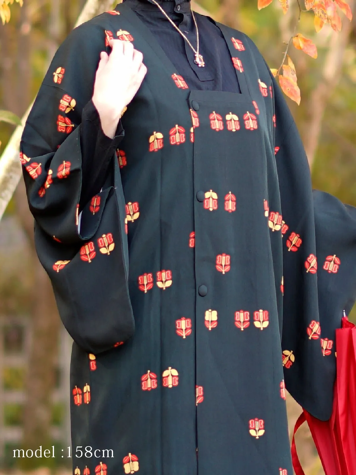 Black michiyuki with cute red and orange pattern