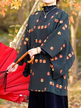 Black michiyuki with cute red and orange pattern