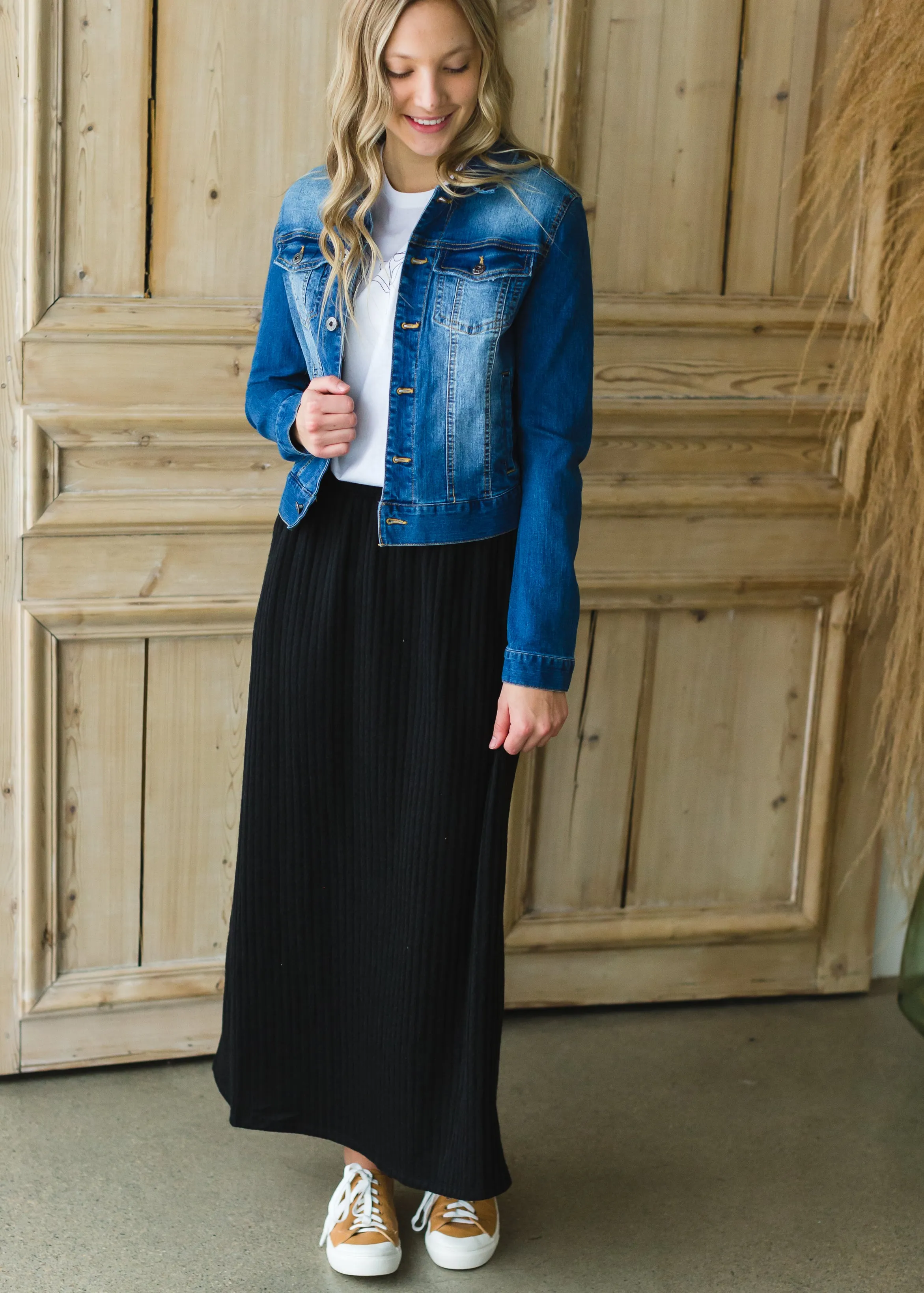 Black Stretch Ribbed Maxi Skirt - FINAL SALE