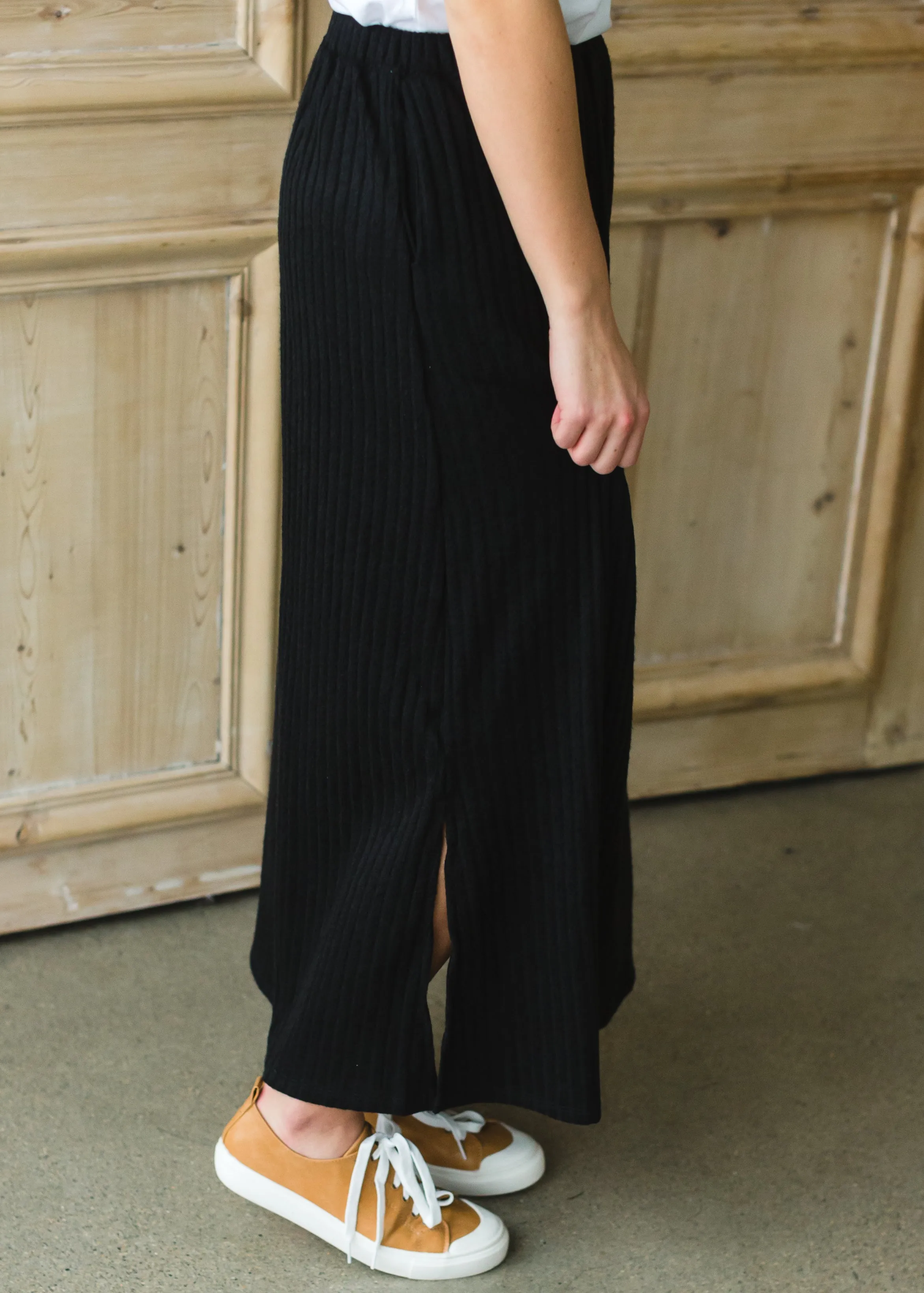 Black Stretch Ribbed Maxi Skirt - FINAL SALE