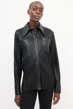 Black Vegan Leather Blaine Pleated Shirt