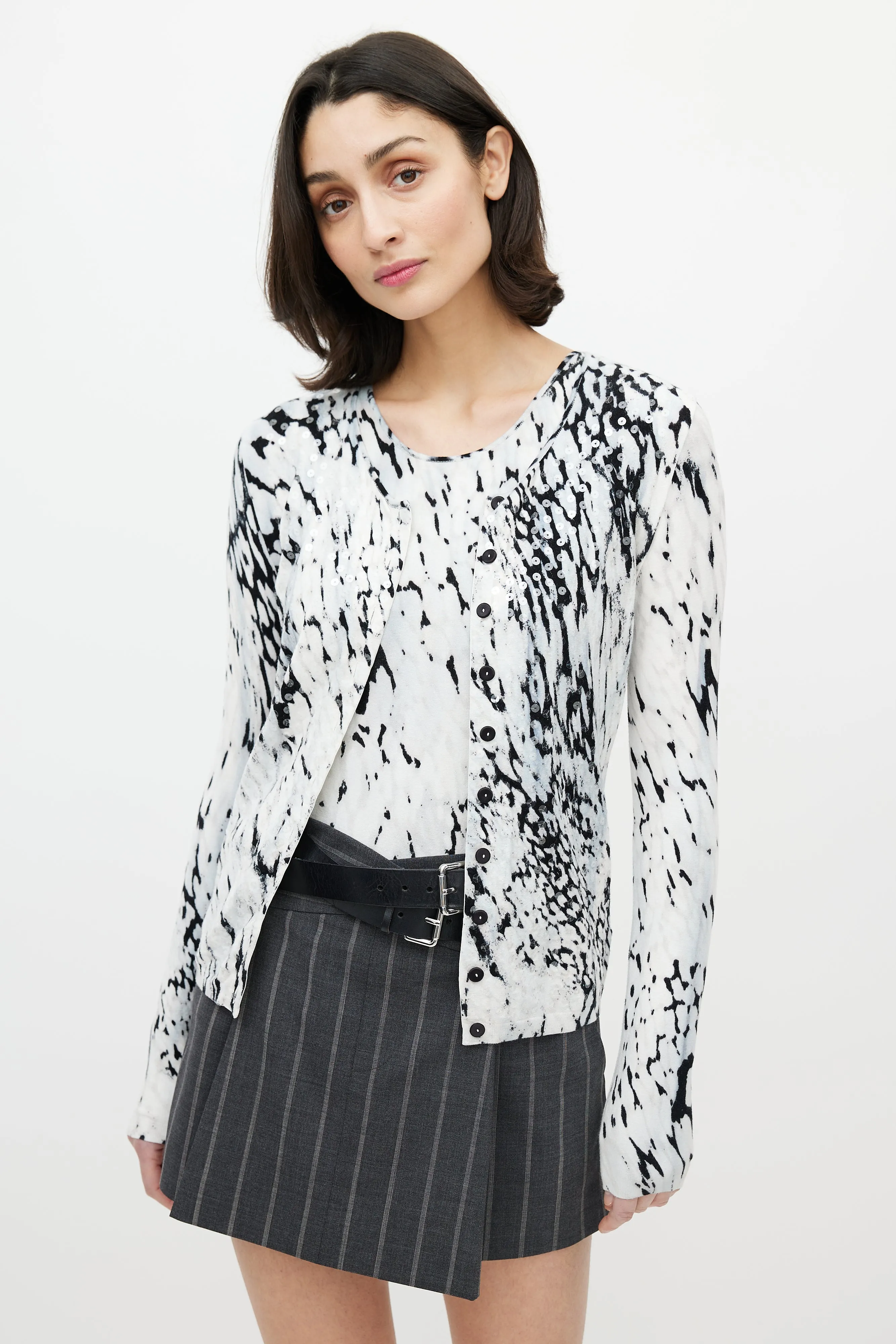 Blue & Black Sequin Tank & Cardi Set