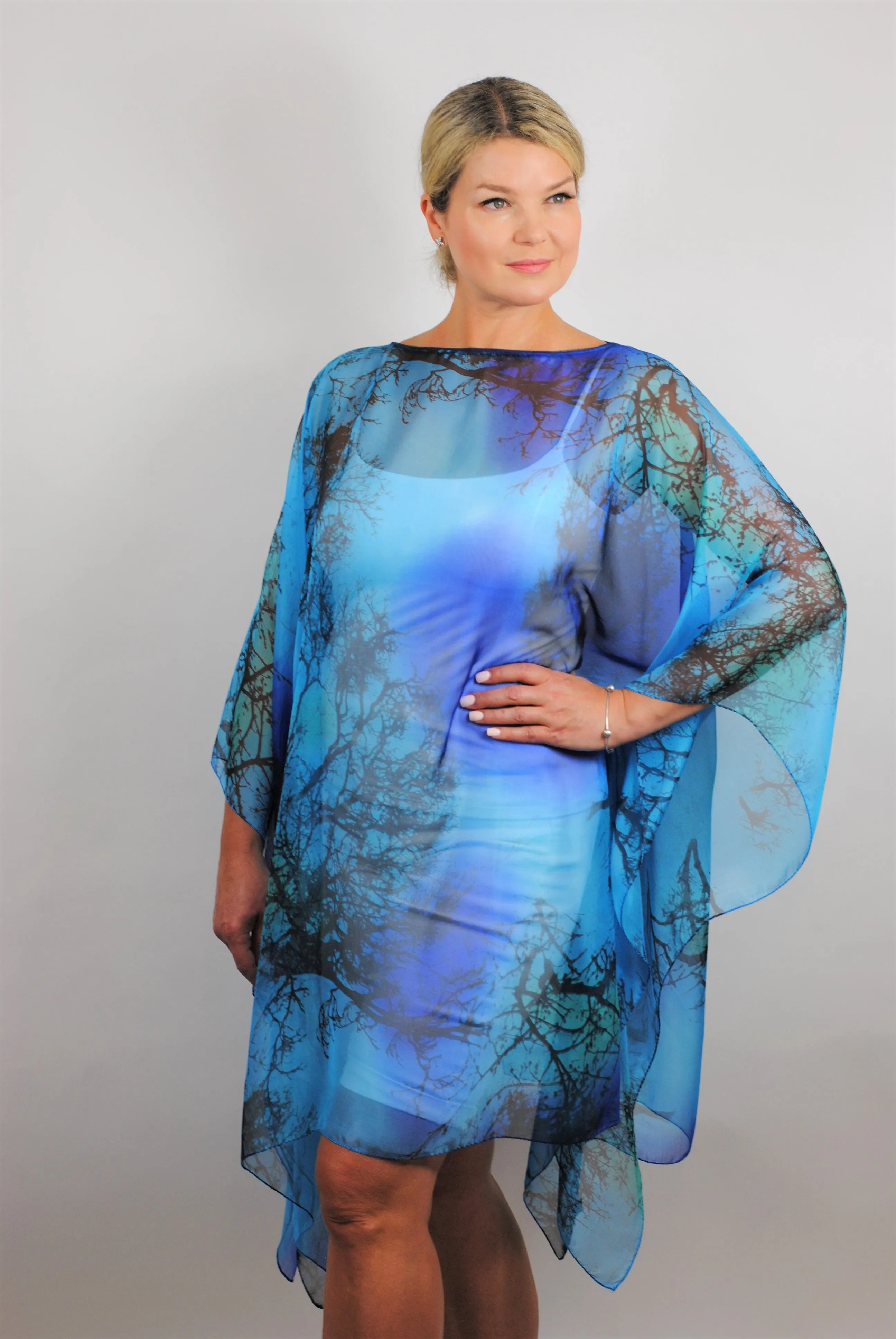 BLUE DREAMS 100% Silk Short Art-A-Porte Caftan
