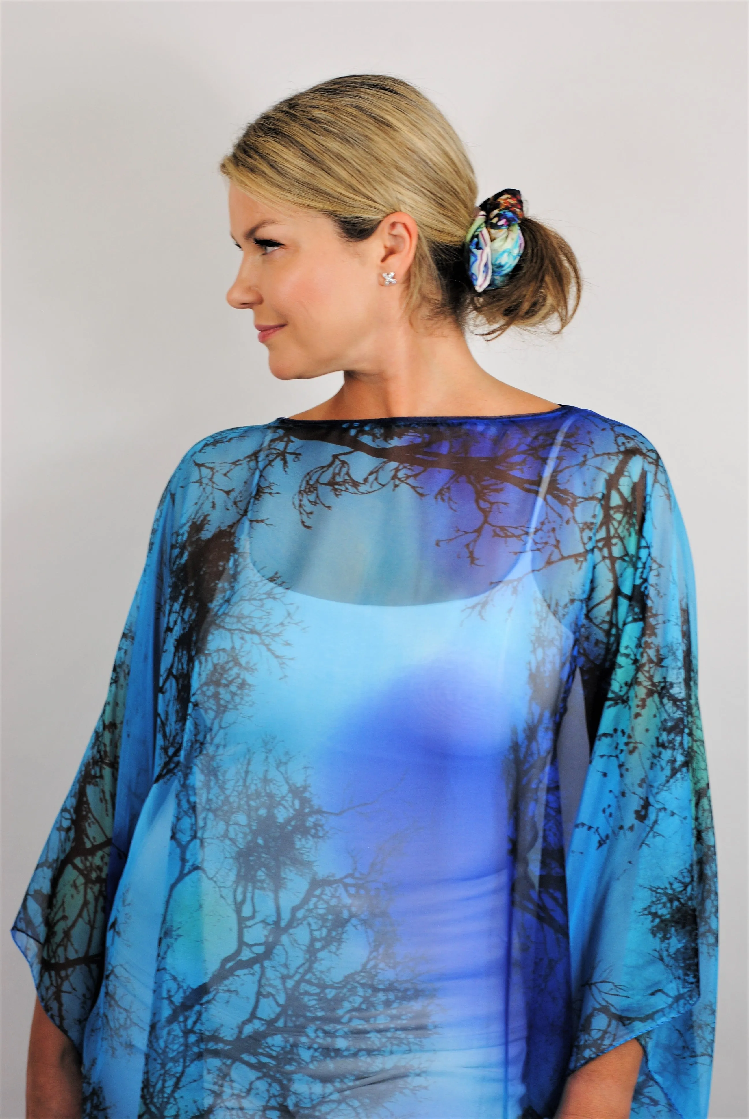 BLUE DREAMS 100% Silk Short Art-A-Porte Caftan
