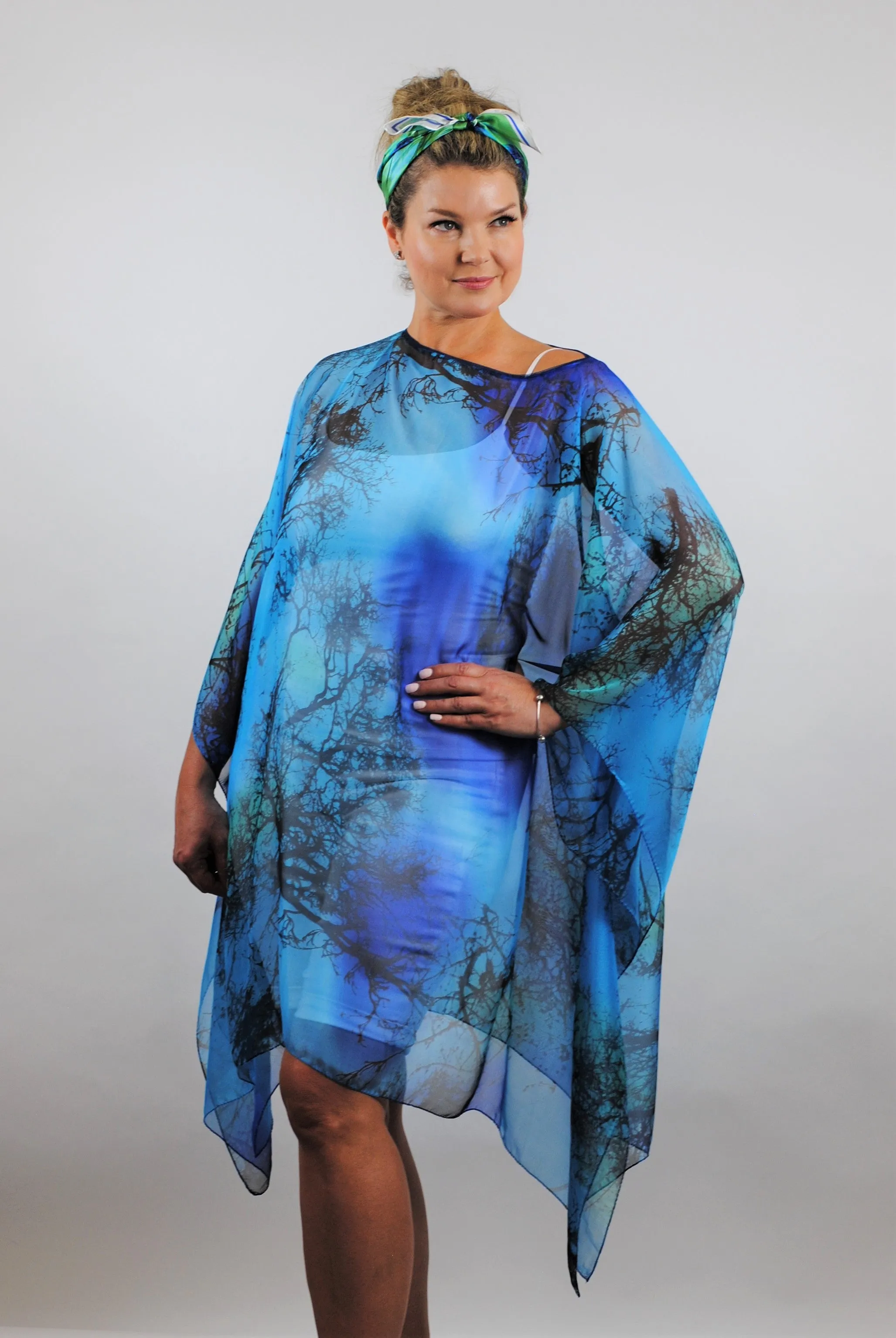 BLUE DREAMS 100% Silk Short Art-A-Porte Caftan