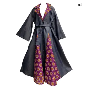 Bohemian African Dashiki Print Long Cardigan Opened Front Kimono Jacket Style Long Dress Trench Coat Buttoned Down Denim Duster Dress