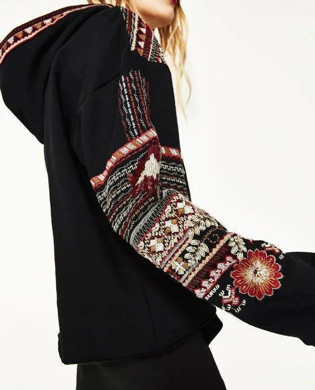 Bohemian Floral Embroidery Hoodie S-L