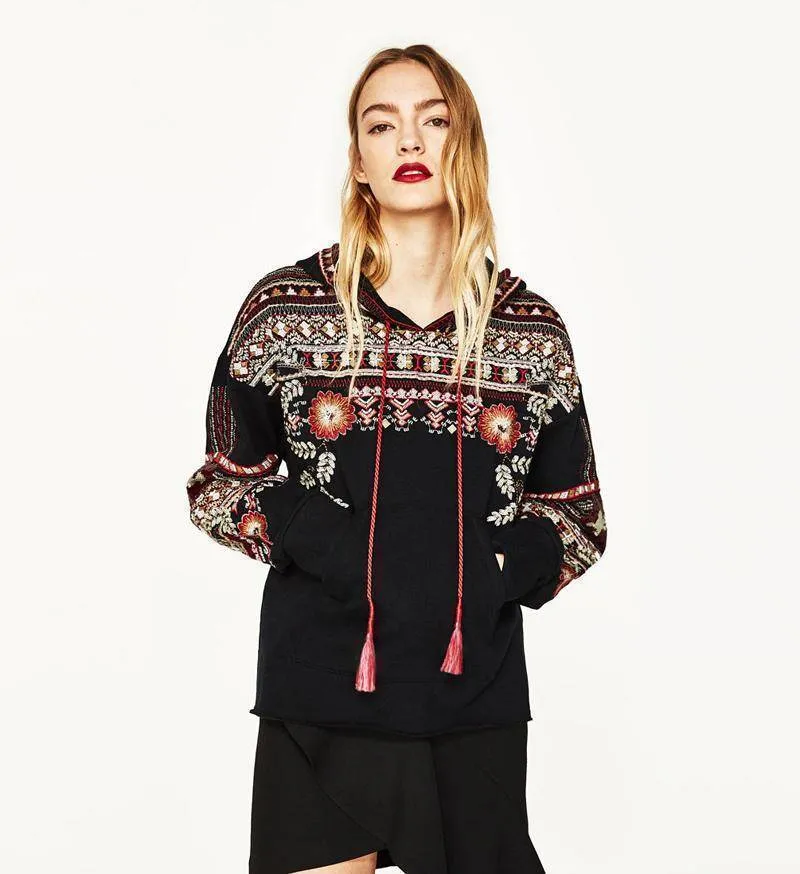 Bohemian Floral Embroidery Hoodie S-L
