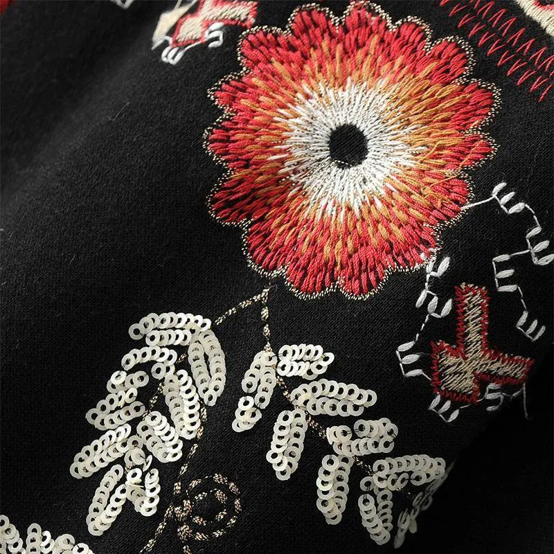 Bohemian Floral Embroidery Hoodie S-L