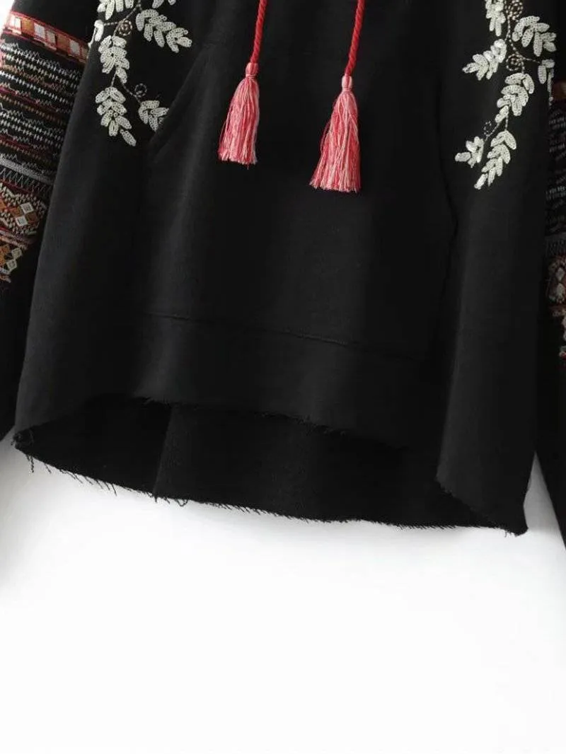 Bohemian Floral Embroidery Hoodie S-L