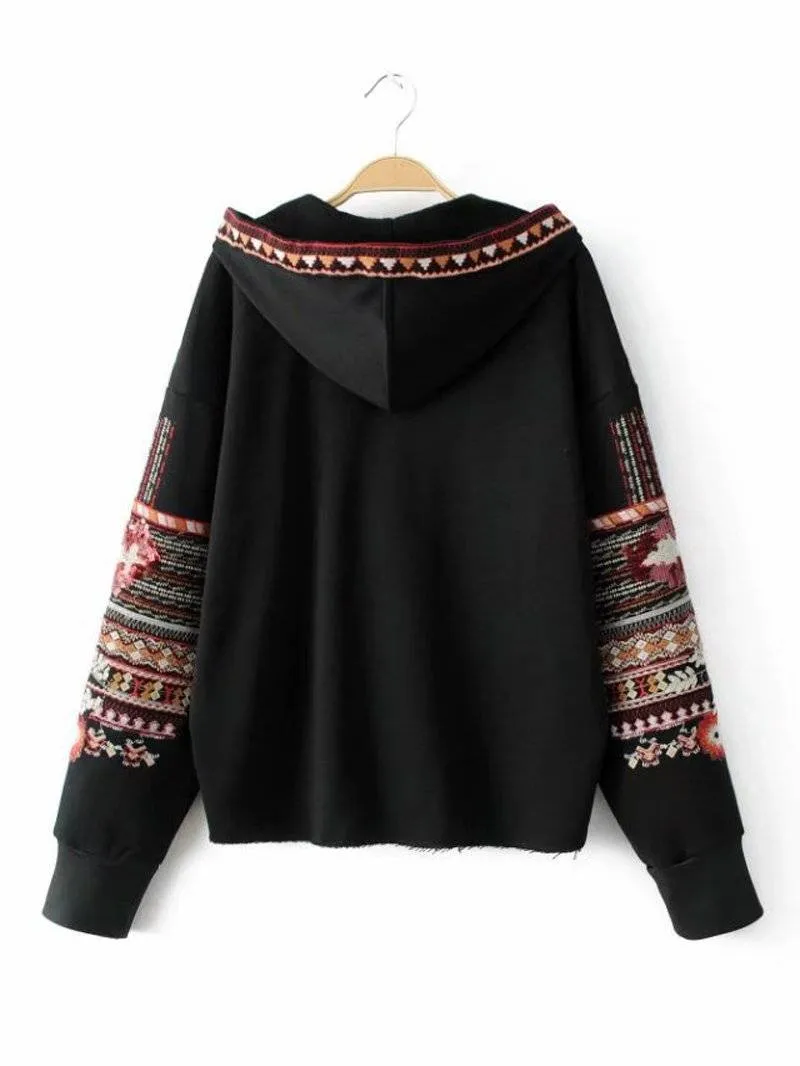 Bohemian Floral Embroidery Hoodie S-L