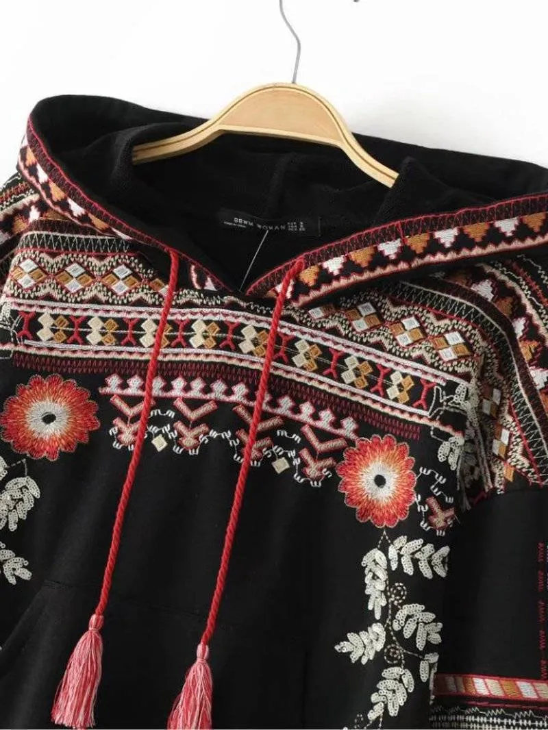 Bohemian Floral Embroidery Hoodie S-L