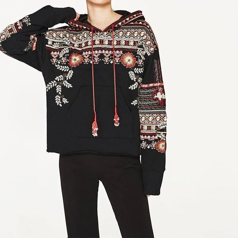 Bohemian Floral Embroidery Hoodie S-L