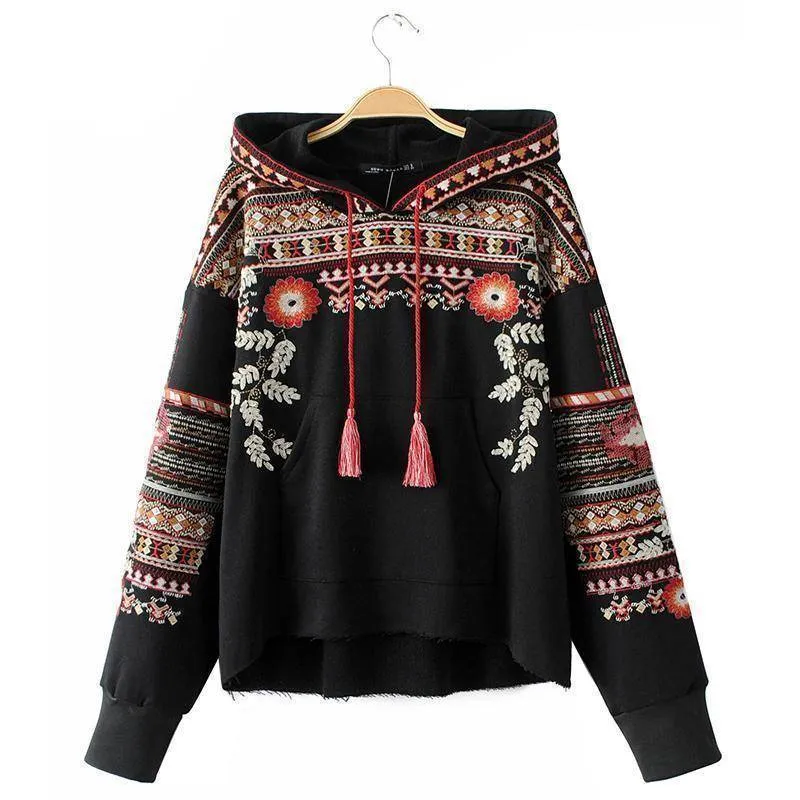 Bohemian Floral Embroidery Hoodie S-L