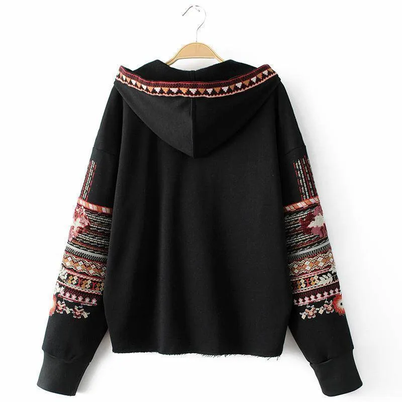 Bohemian Floral Embroidery Hoodie S-L