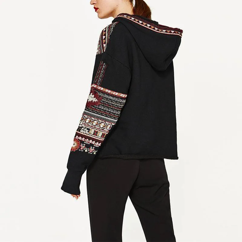 Bohemian Floral Embroidery Hoodie S-L