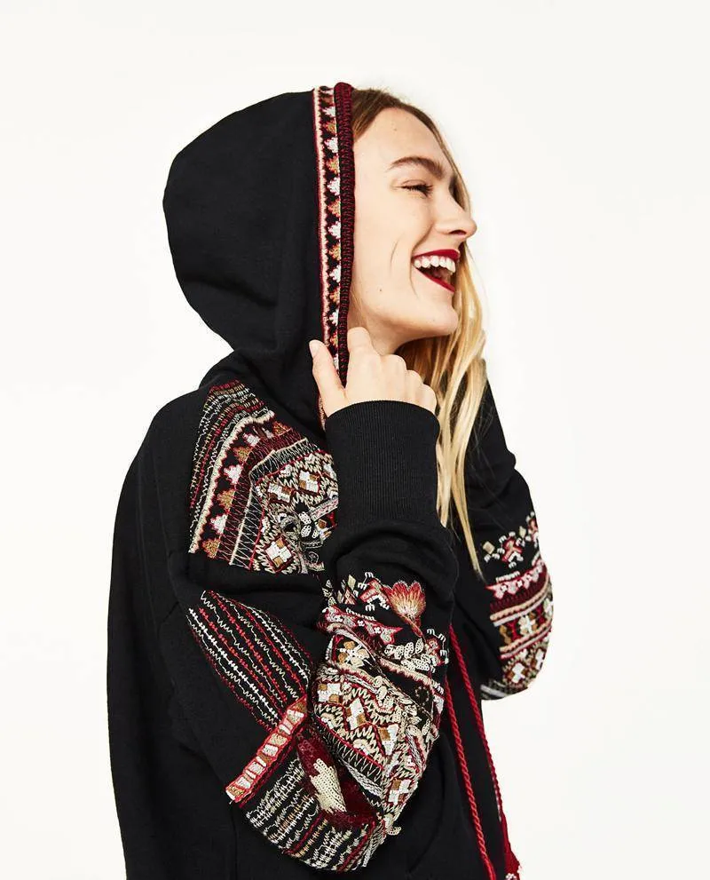 Bohemian Floral Embroidery Hoodie S-L