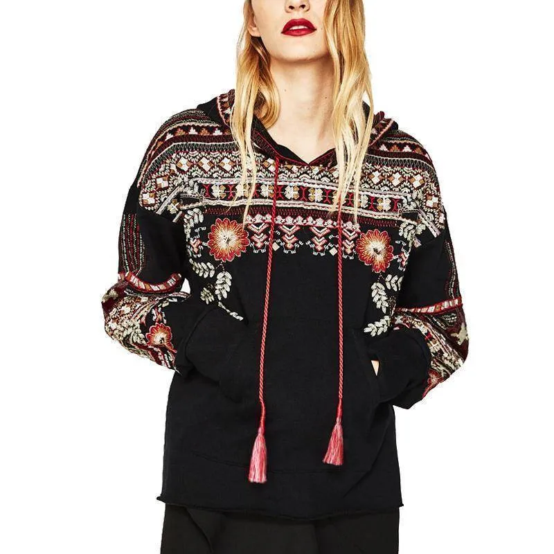 Bohemian Floral Embroidery Hoodie S-L